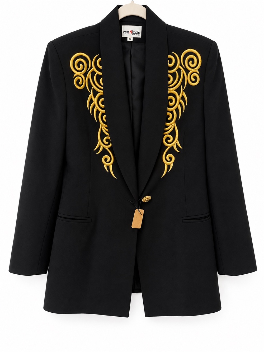 Stunning Karen Nicole Black & Gold Embroidered Blazer